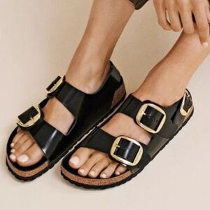 Birkenstock Black Sandals with Gold Buckles